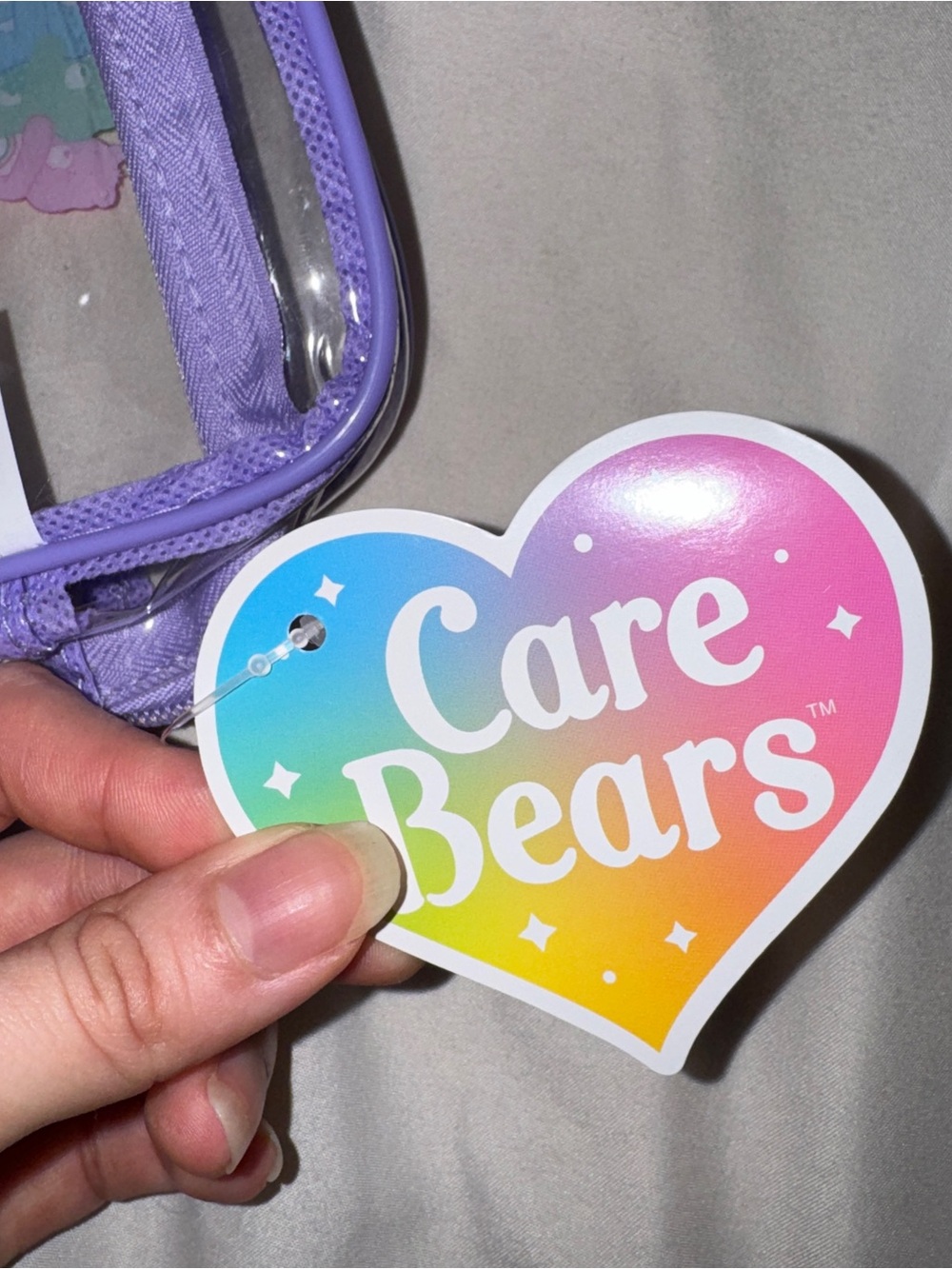 NWT Care Bears Rainbow Clear Pouch Makeup Bag Pencil Case Purple Waterproof New - Picture 4 of 4